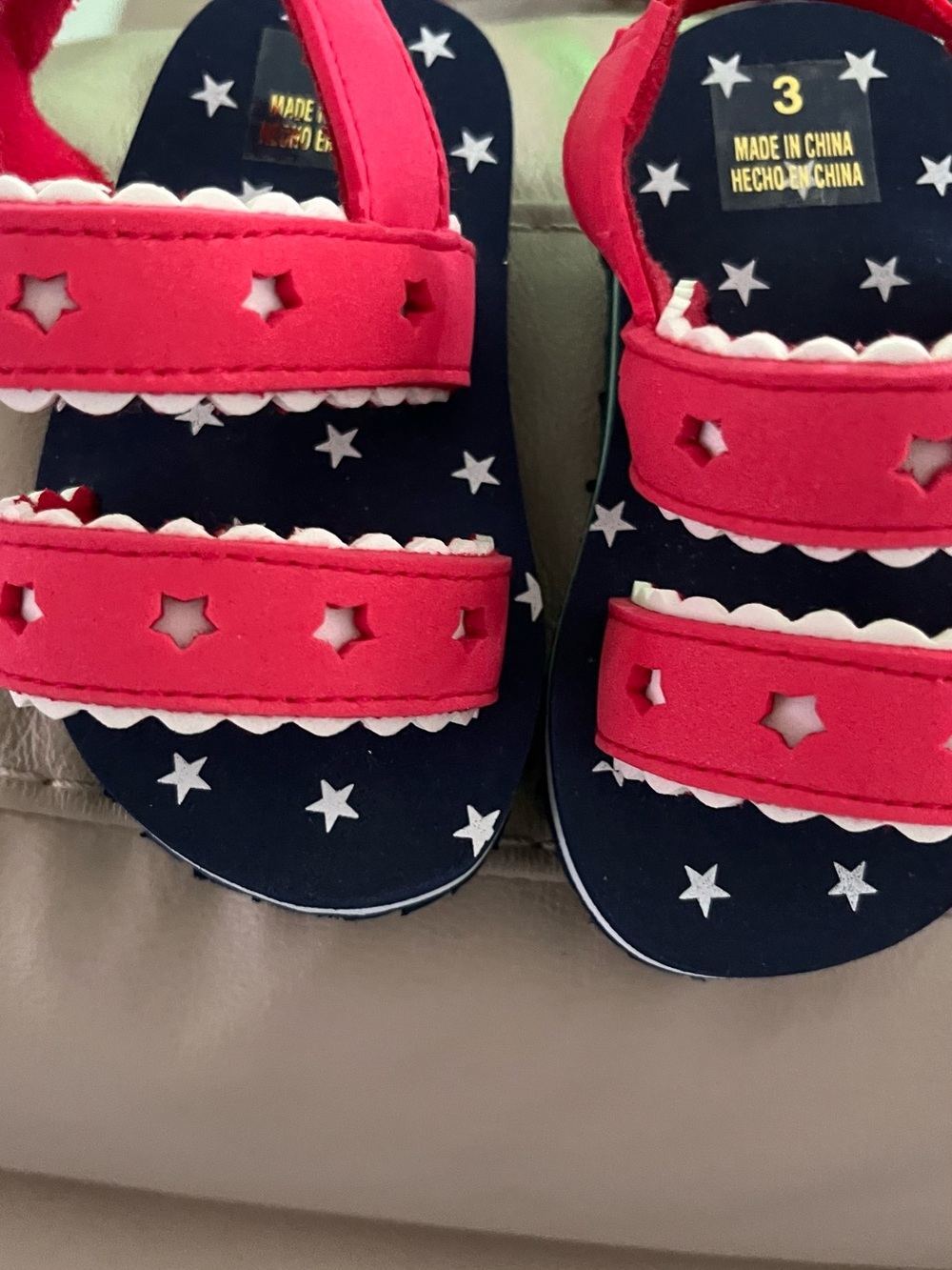Girls' Red Star-Accent Sandals with Navy Footbed